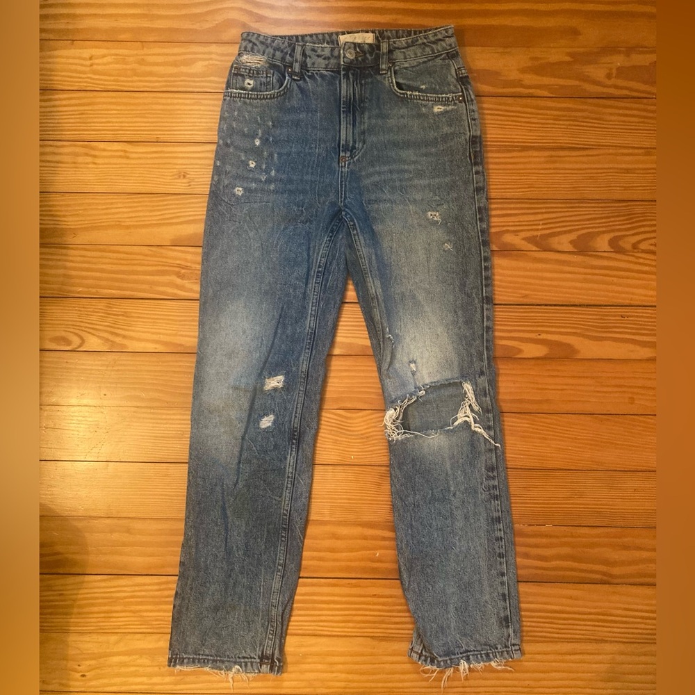 Free People Distressed Baggy Straight Jean